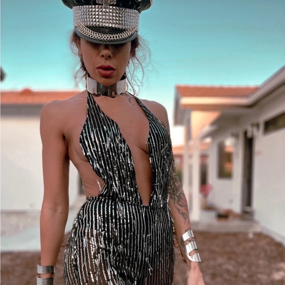 Disco Western Sequin fringe bridal festival jumpsuit. - Picture 3 of 11